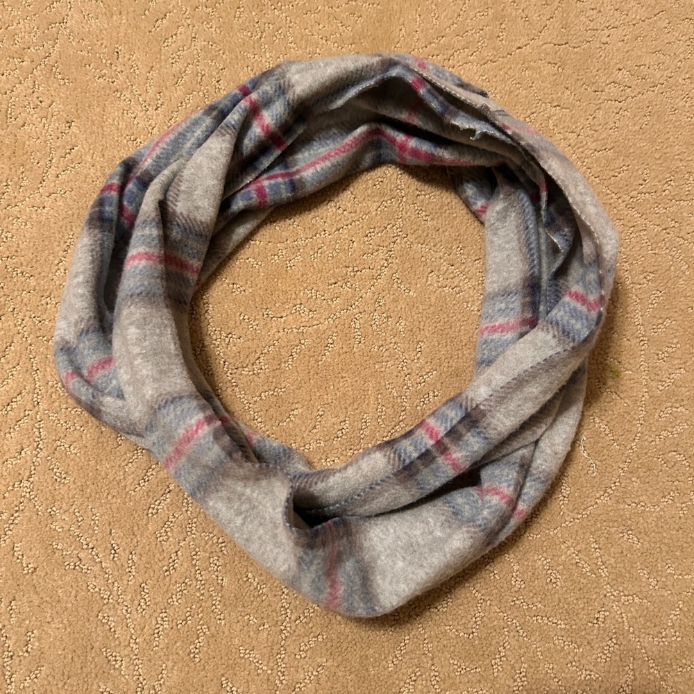 Plaid Infinity Scarf in Gray and Pink
